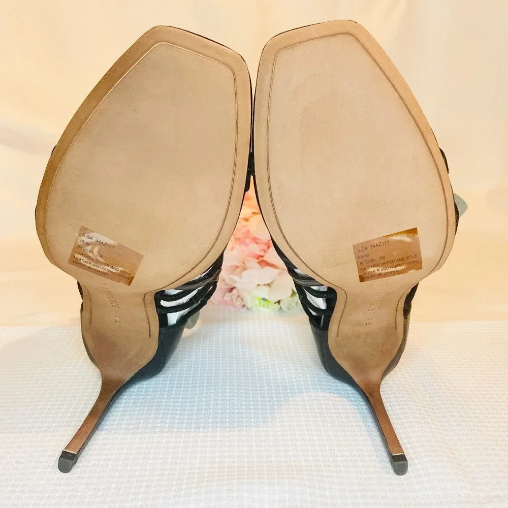 BCBGMaxazria Ilsa Dress Calf Kidsuede Women Black Strap Heels Shoes Size 9 / 39 - Picture 5 of 9